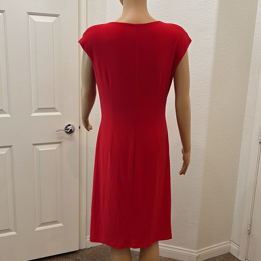 Evan Picone Dresses Size 10 V Neck Slimming Ruching Ruffle Short Sleeve Midi - Picture 7 of 10